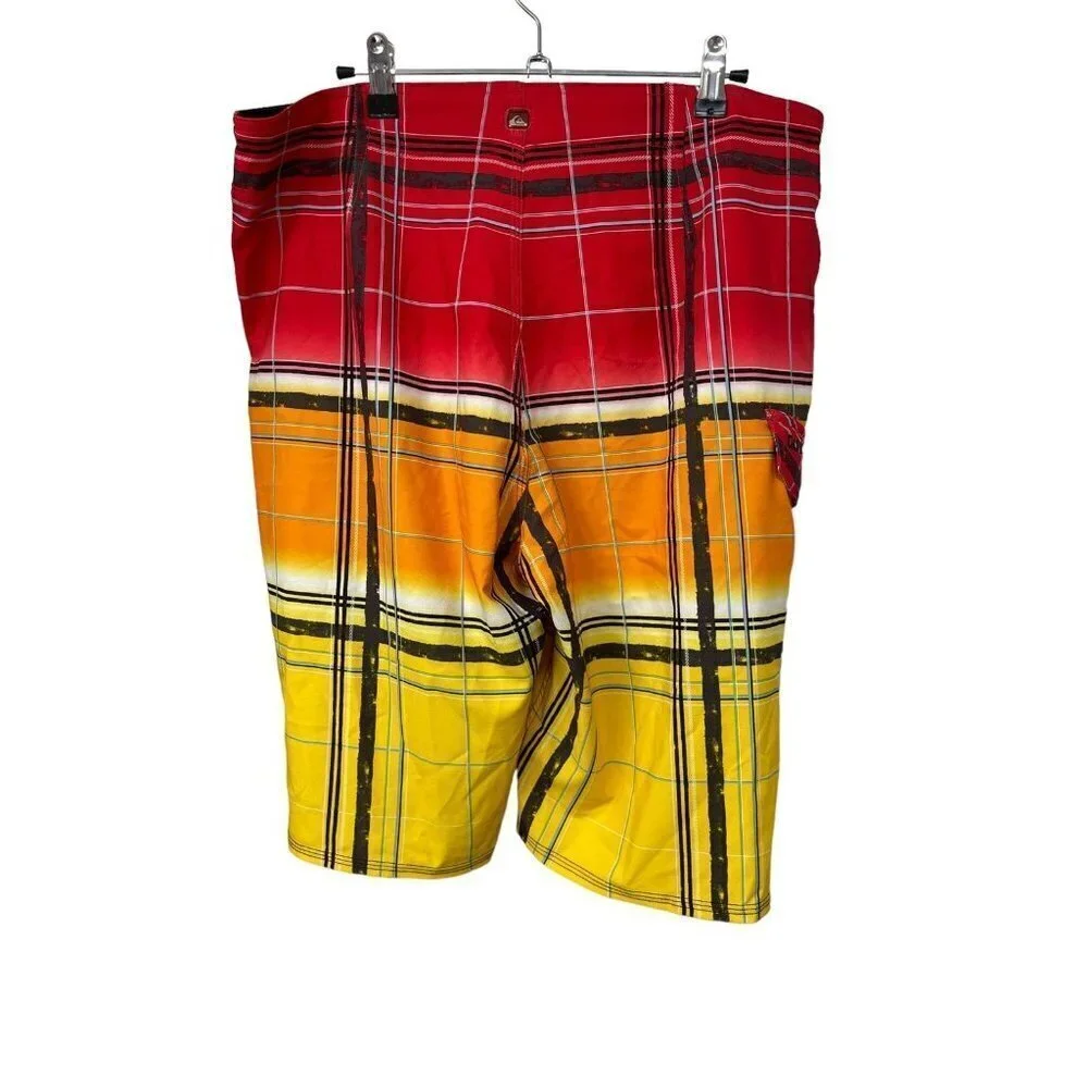 Quiksilver Cypher board shorts men’s 36 4-way stretch surfing orange teal blue
